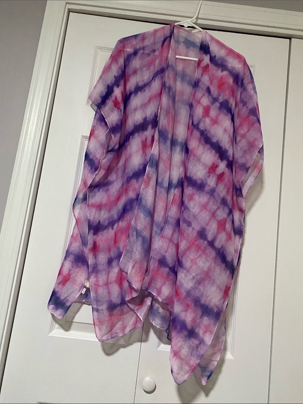 Sheer Pink & Purple Tie-Dye Kimono Cover-Up